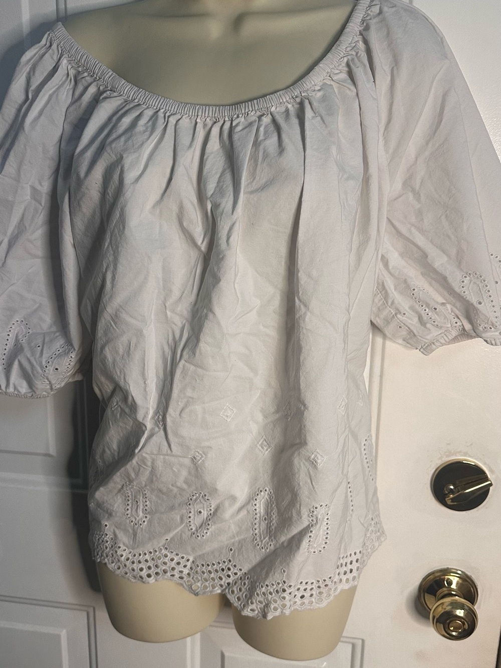 White Eyelet Off-Shoulder Womens Top - Brand loft